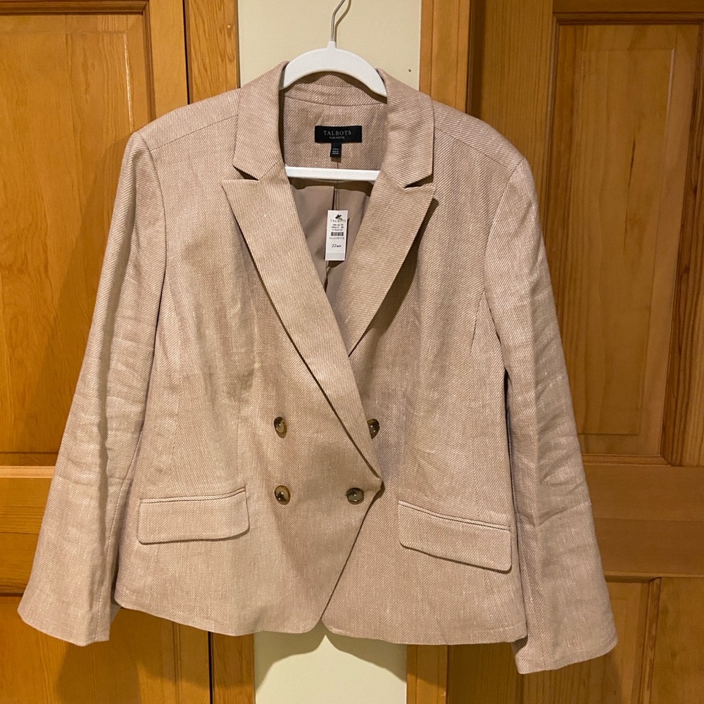 NWT 22 Petite Talbots Textured Stretch Linen Blazer